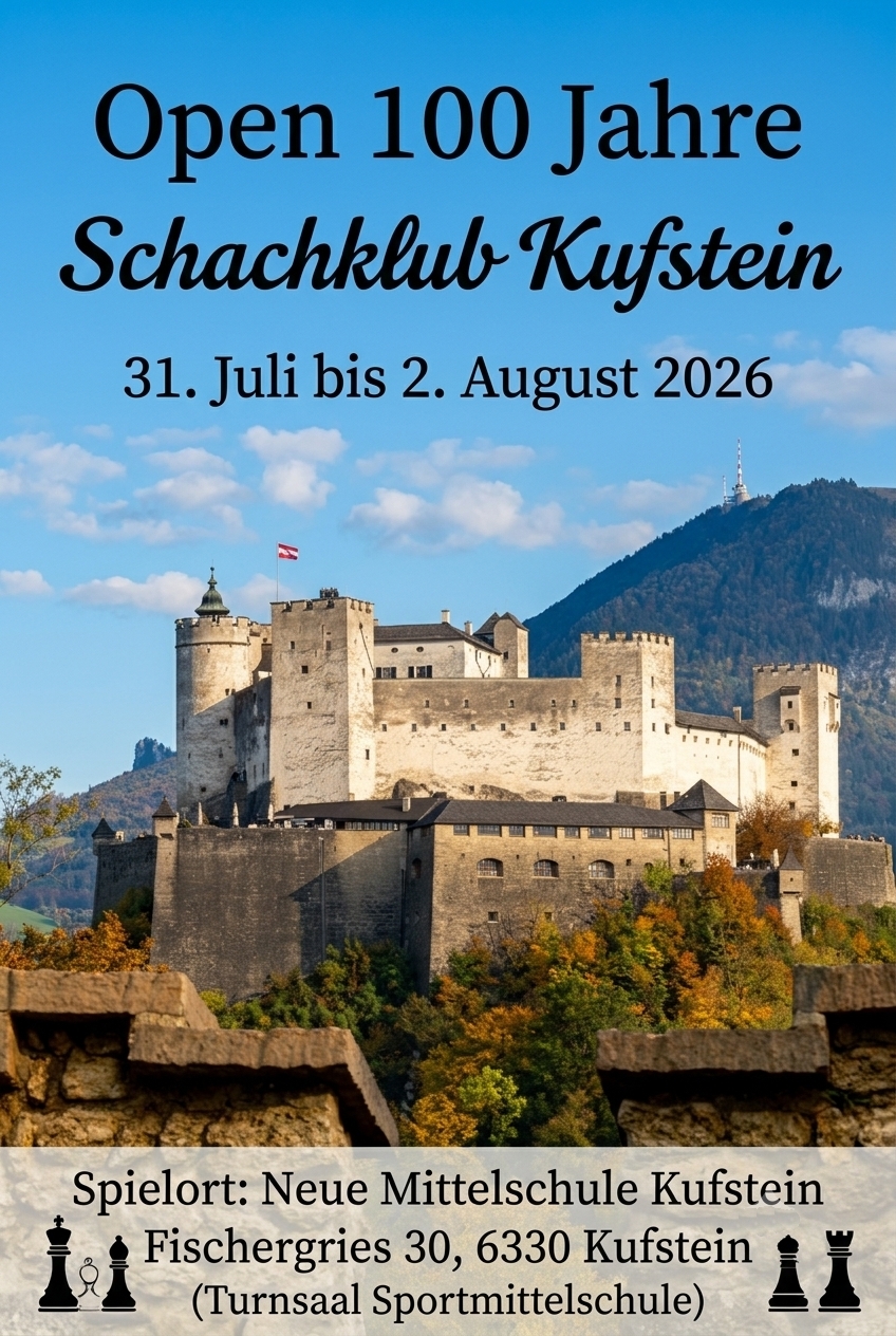100 Jahre Schachklub Kufstein: Jubiläumsturnier mit 4.500 € Preisfonds